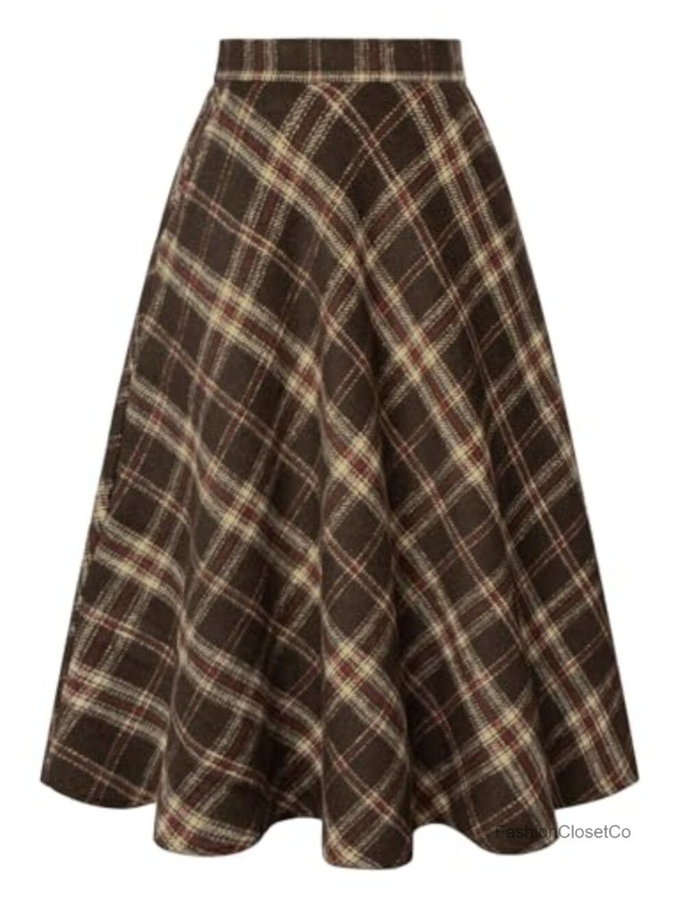 Plaid A-Line Midi Skirt with Pockets, High Waist, Flannel, Lined